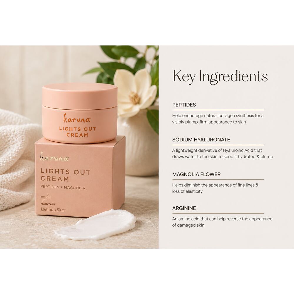 KARUNA LIGHTS OUT CREAM PEPTIDES + MAGNOLIA 1.69 OZ Hyaluronic Acid NIB